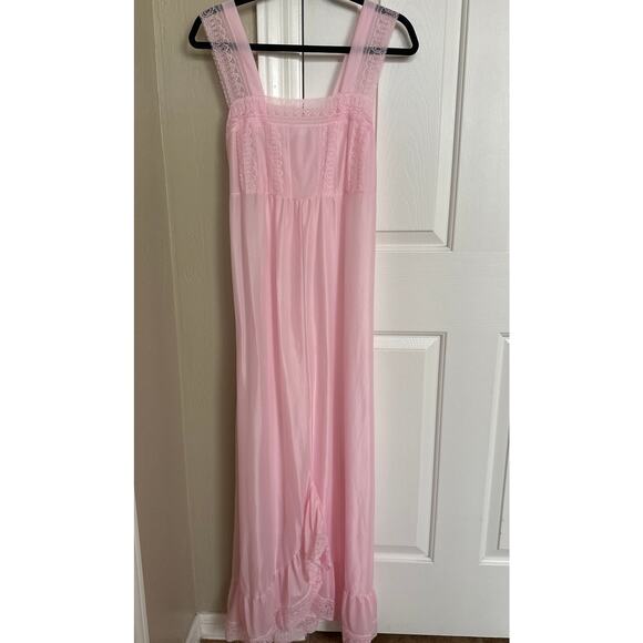Vintage Pink Peignoir Nightgown Robe Set Small Lace‎ Detail - Picture 2 of 8